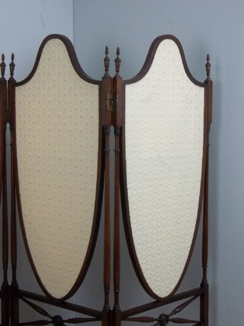ANTIQUE MAHOGANY UPHOLSTERED TRIPLE FIRE VANITY DRESSING SCREEN GUARD FIRESCREEN C1890 - ADDITIONAL PHOTO 4