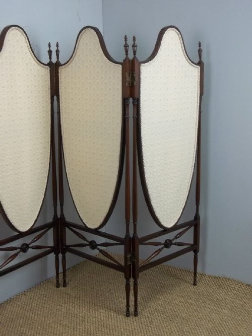 ANTIQUE MAHOGANY UPHOLSTERED TRIPLE FIRE VANITY DRESSING SCREEN GUARD FIRESCREEN C1890 - ADDITIONAL PHOTO 6