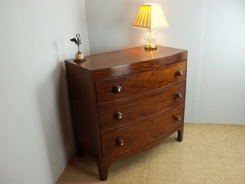 A Small Bowfront Inlaid Antique Regency Caddy Top Georgian Mahogany Chest of Drawers of Bow Front Form