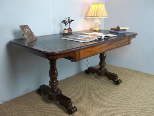 Antique Large 5' Mahogany Gillows Library Leather Topped Pillar End Writing Table Desk Bureau Plat. C.1820