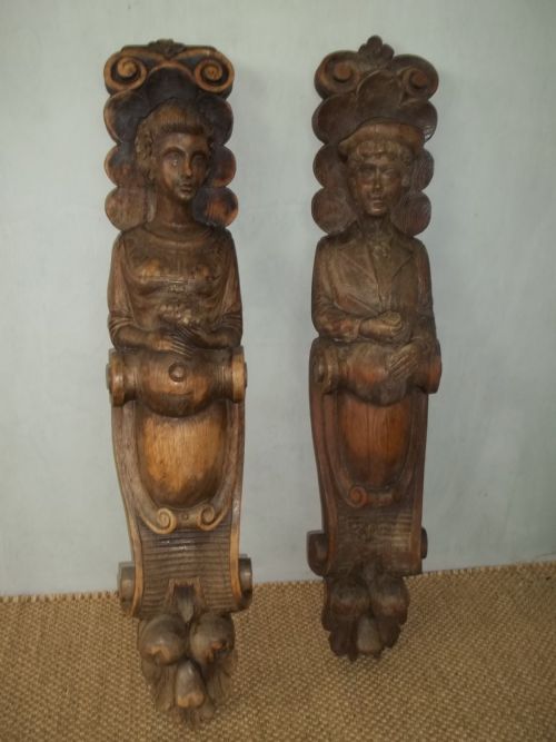 Antique Large Pair of 19th Century Carved Oak Caryatids. C.1890
