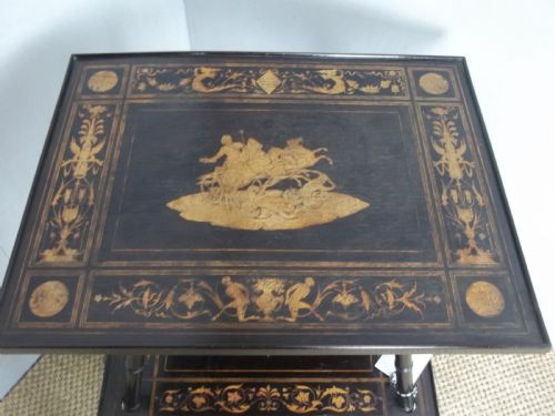 A RARE DESIGN AND SIGNED ANTIQUE MARQUETRY INLAID SORRENTO LAMP SIDE OCCASIONAL HALL TABLE - ADDITIONAL PHOTO 1