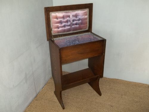 Edwardian Oak Sewing Trough Design Open Book Stand Shelves Lamp Side Occasional Table
