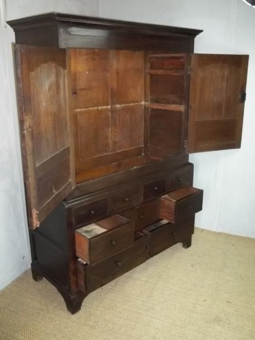 fig 1. 18th Century Georgian Welsh oak livery linen clothes hanging press housekeepers cupboard. C 1780.