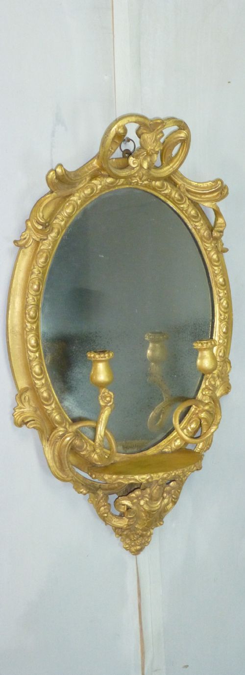 Antique 19th Century English Gilt Girandole Oval Wall  Looking Glass Mirror. C1860
