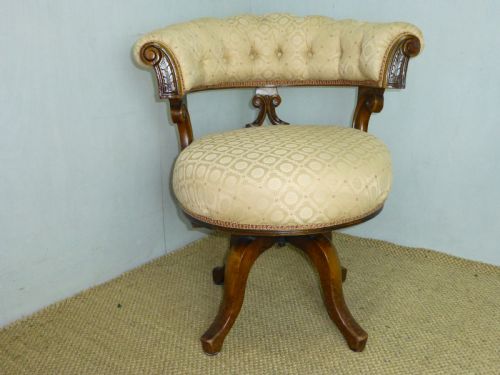 Fabulous Quality Revolving  Swivel 19th Century Walnut and Oak Upholstered Captains Swivel Office Desk  Arm Chair