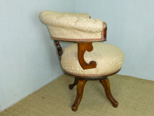 fig 1. Fabulous quality revolving swivel 19th century walnut and oak upholstered captains swivel office desk arm chair