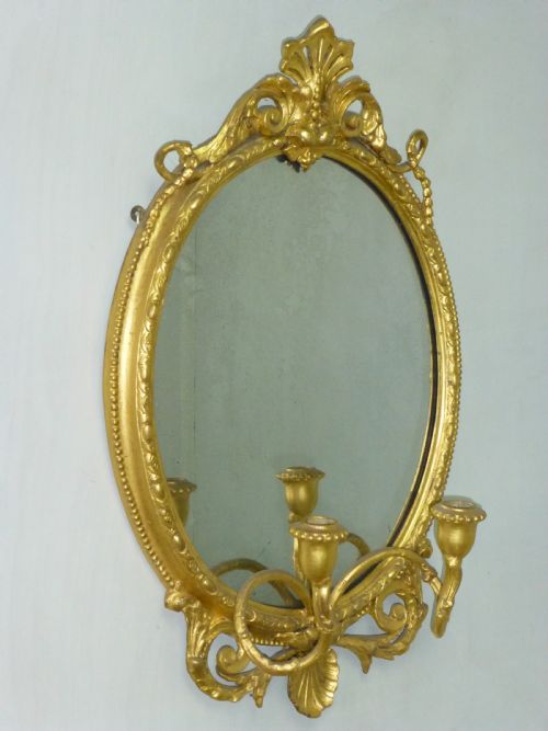 A Good Quality Gilt Gilded 19th Century Girandole Oval Mirror. C1860.
