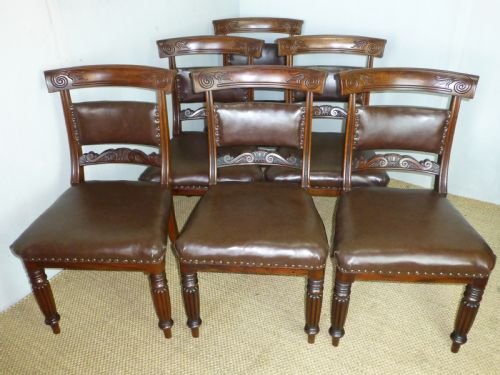 Fabulous Quality Set of Six Gillow Regency Georgian 6 Upholstered  Reeded Leg Gillows Mahogany Dining Chairs