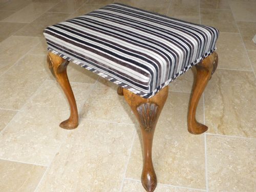 A Queen Anne Style Walnut Upholstered Footstool Dressing Table Stool. C1900