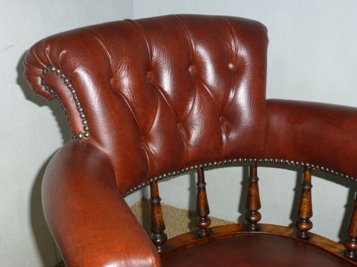 CAPTAIN OFFICE DESK CHAIR 19TH CENTURY SUPERIOR MODEL VICTORIAN OAK UPHOLSTERED TUB EASY OCCASIONAL CAPTAINS LIBRARY DESK ARMCHAIR C1870 - ADDITIONAL PHOTO 1
