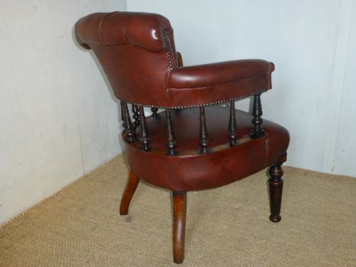 CAPTAIN OFFICE DESK CHAIR 19TH CENTURY SUPERIOR MODEL VICTORIAN OAK UPHOLSTERED TUB EASY OCCASIONAL CAPTAINS LIBRARY DESK ARMCHAIR C1870 - ADDITIONAL PHOTO 4