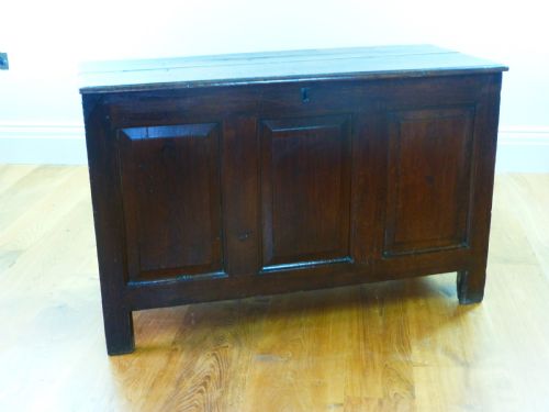 A Small Early 18th Century Welsh Triple Panel Oak Coffer