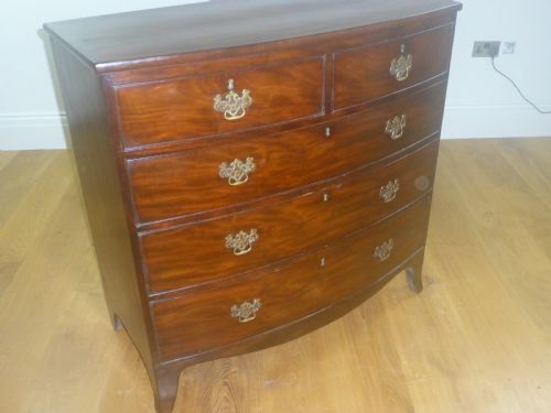 Regency Georgian Mahogany Bowfront Oak Lined Chest of Drawers