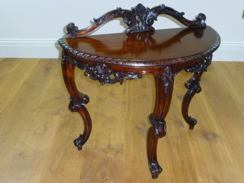 A Great Quality Carved Small Mahogany Demi Lune  Half Moon Hall Console Pier Side Lamp Semi Circular Table. C1860