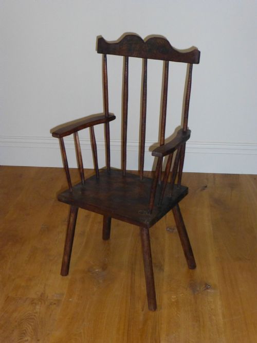 Welsh  Oak Primitive Comb Back Stick Windsor Arm Chair