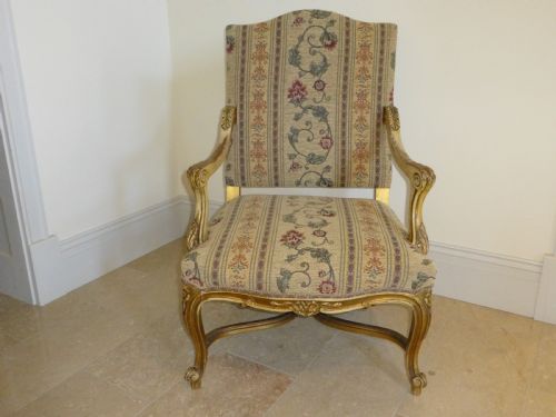 FABULOUS PAIR OF LARGE GILTWOOD GAINSBOROUGH FRENCH SALON ARMCHAIRS 19TH CENTURY GILT HEPPLEWHITE ARM CHAIRS FAUTEUILS - ADDITIONAL PHOTO 1