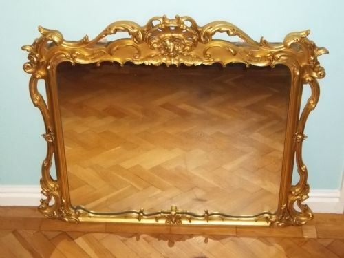 Regency Rococo Gilt Wood Carved Georgian Over Mantel Pier Console Wall Mirror