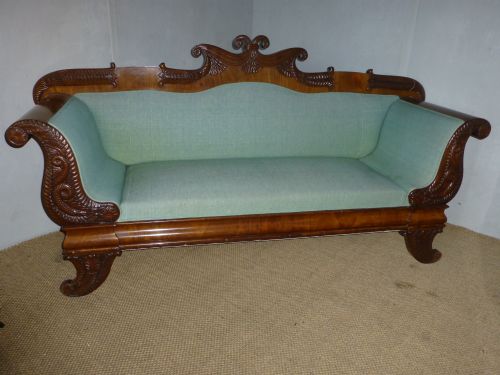 STUNNING QUALITY REGENCY GEORGIAN BIEDERMEIER DESIGN MAHOGANY UPHOLSTERED LARGE SOFA SETTEE CHAISE LONGUE C1820
