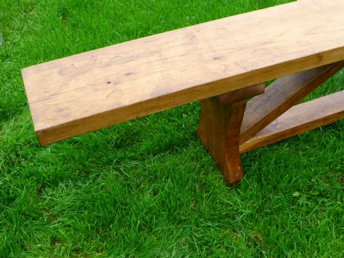 LONG 9' WELSH OAK TRESTLE TAVERN REFECTORY TABLE BENCH - ADDITIONAL PHOTO 3