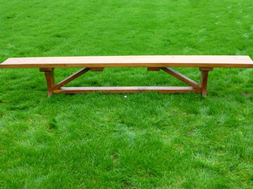 LONG 9' WELSH OAK TRESTLE TAVERN REFECTORY TABLE BENCH - ADDITIONAL PHOTO 4