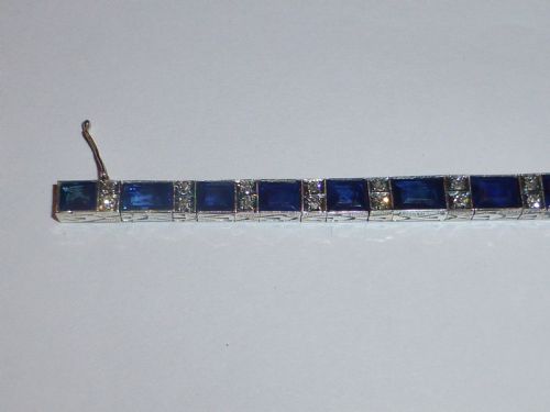 STUNNING QUALITY CERTIFIED ART DECO TENNIS LINE 18 CT SAPPHIRE AND DIAMOND BRACELET - ADDITIONAL PHOTO 3
