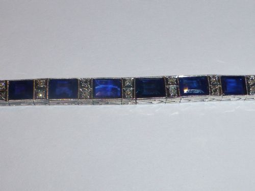 STUNNING QUALITY CERTIFIED ART DECO TENNIS LINE 18 CT SAPPHIRE AND DIAMOND BRACELET - ADDITIONAL PHOTO 4