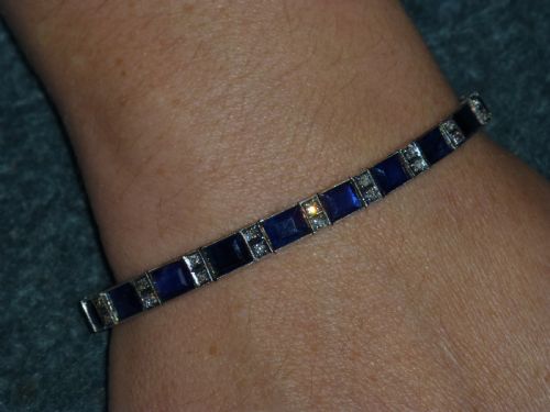 STUNNING QUALITY CERTIFIED ART DECO TENNIS LINE 18 CT SAPPHIRE AND DIAMOND BRACELET - ADDITIONAL PHOTO 6