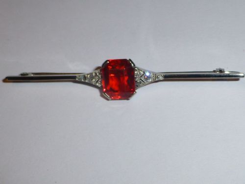 RARE CERTIFIED EDWARDIAN 35 CT FIRE OPAL DIAMOND AND 18CT WHITE GOLD BROOCH - ADDITIONAL PHOTO 2