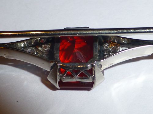 RARE CERTIFIED EDWARDIAN 35 CT FIRE OPAL DIAMOND AND 18CT WHITE GOLD BROOCH - ADDITIONAL PHOTO 4