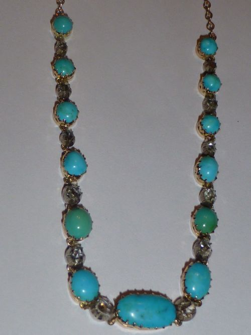 Certified Victorian Turquoise Diamond and 18ct Gold Necklace