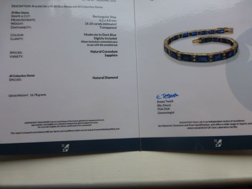 STUNNING QUALITY CERTIFIED ART DECO TENNIS LINE 18 CT SAPPHIRE AND DIAMOND BRACELET - ADDITIONAL PHOTO 20