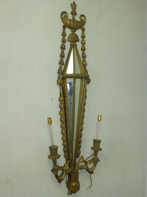 French or Italian Carved Gilt Wood Carved Sconce Mirrored Large Wall Light