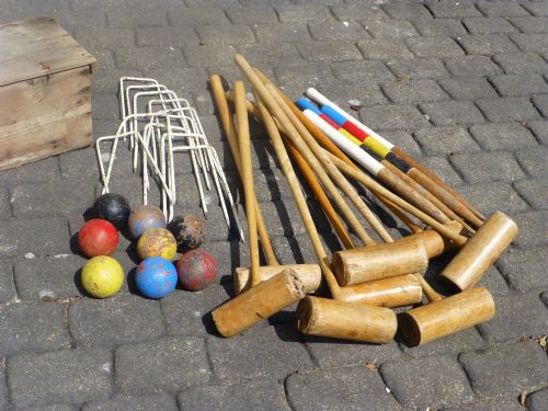 Rare Early Victorian 8 Player Jacques Croquet Set in Original Pine Box