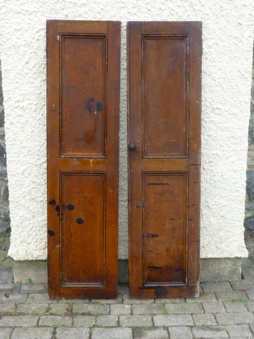 Rare Pair of Scumbled Panel Pantry or Alcove Architectural Cupboard Doors in Faux Oak