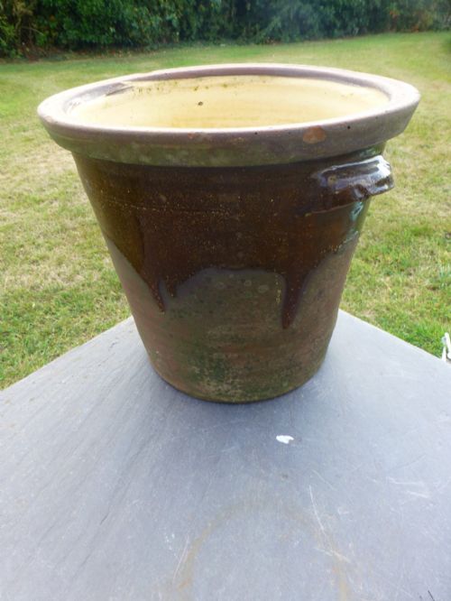Impressive 19th Century Glazed Terracotta Dairy Salting Crock / Planter