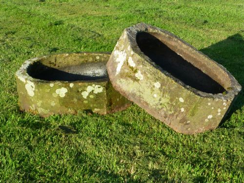Extremely Rare Pair of 19th Century Gritstone Hand Carved Planters or Troughs. C1840