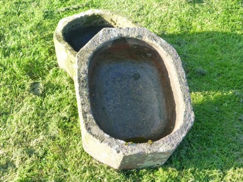 fig 1. Extremely rare pair of 19th century gritstone hand carved planters or troughs. C1840