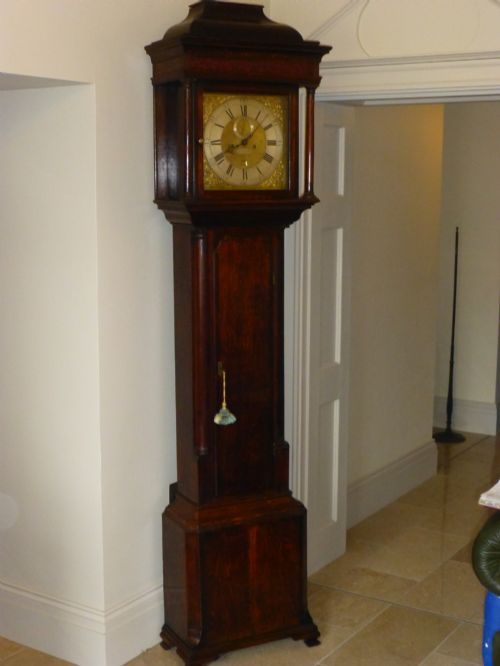 Rare 11" Brass Dial 18th Century Oak and Walnut Longcase Clock by Richard Corless of Stockport