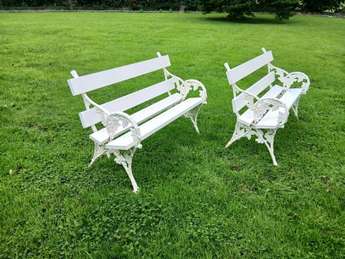 Fabulous Pair of Rare 19th Century Falkirk Carron Foundry Cast Iron Blackberry and Leaf Garden Benches Seats. C1870