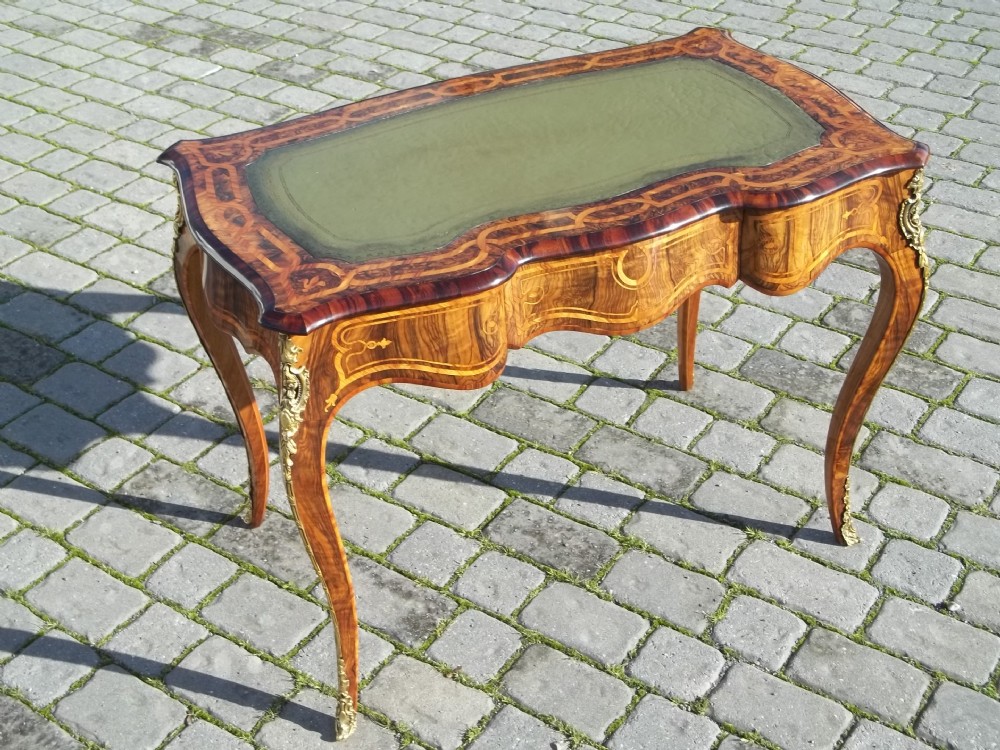 Antique walnut inlaid bureau plat