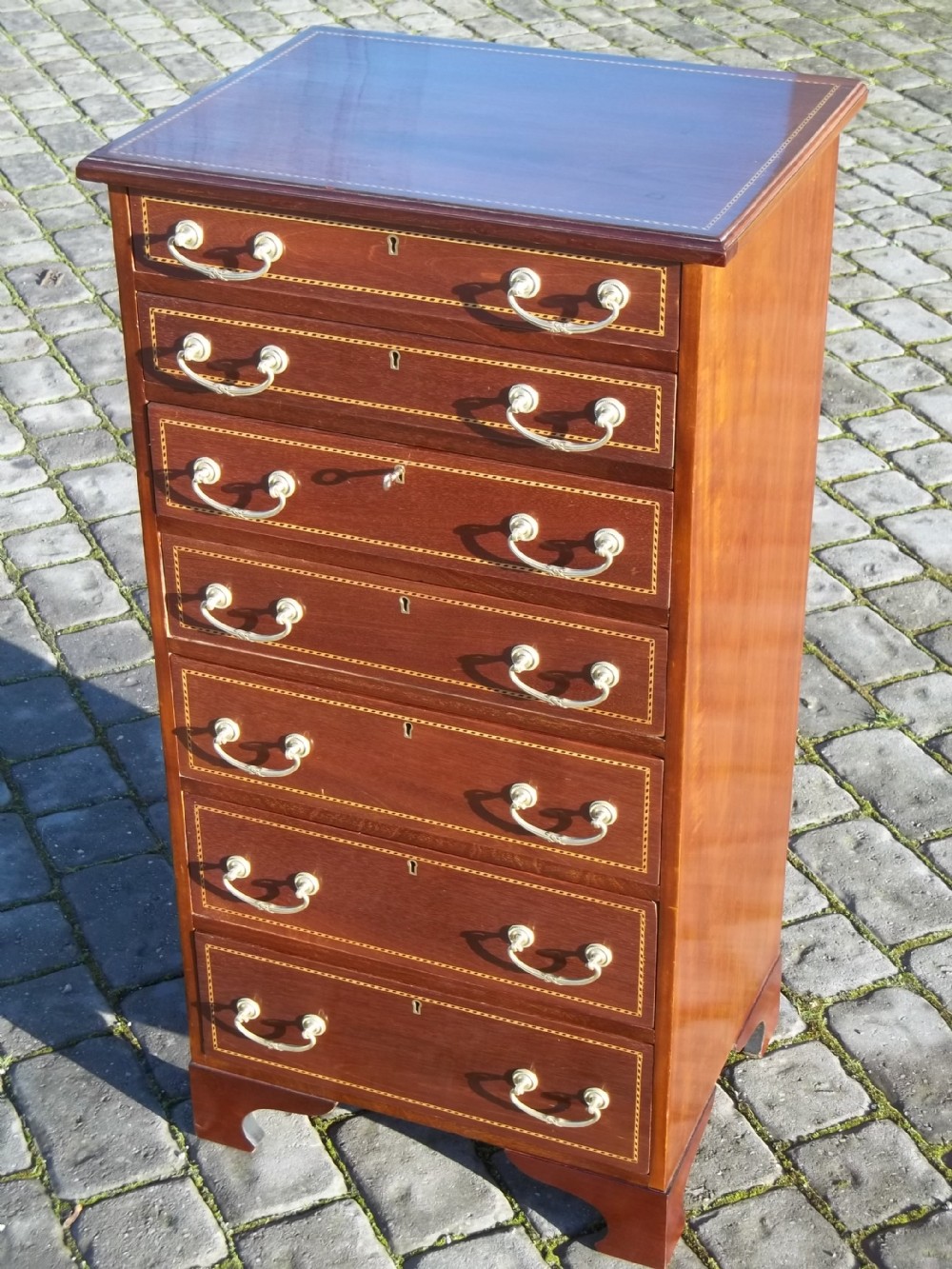 Antique mahogany wellington inlaid chest drawers