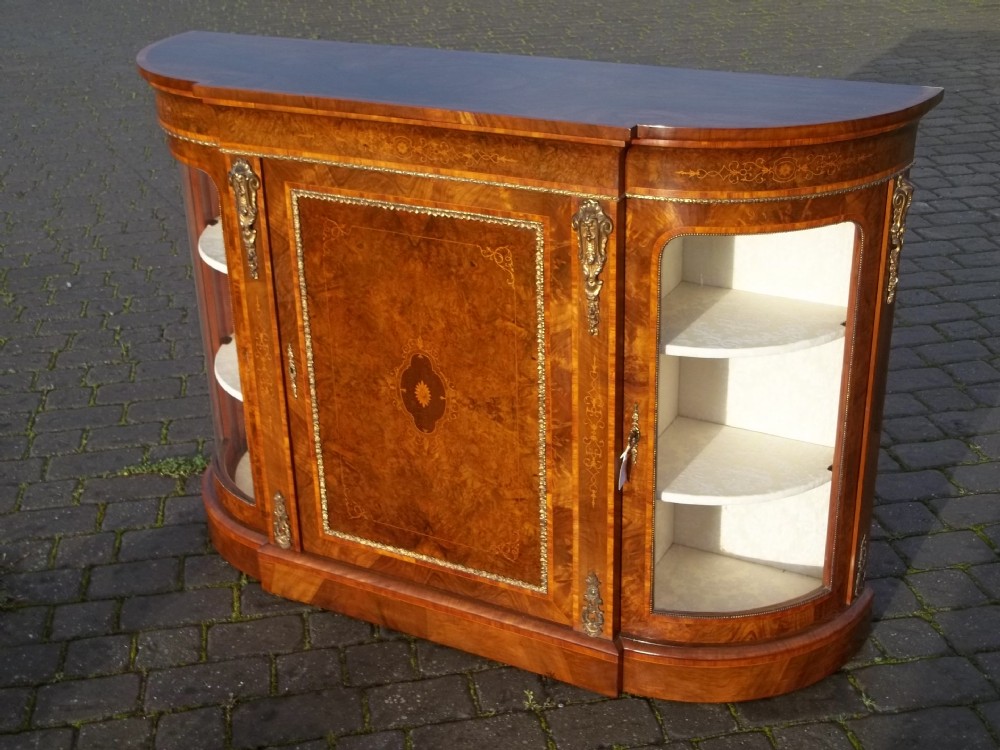 Antique burr walnut inlaid credenza