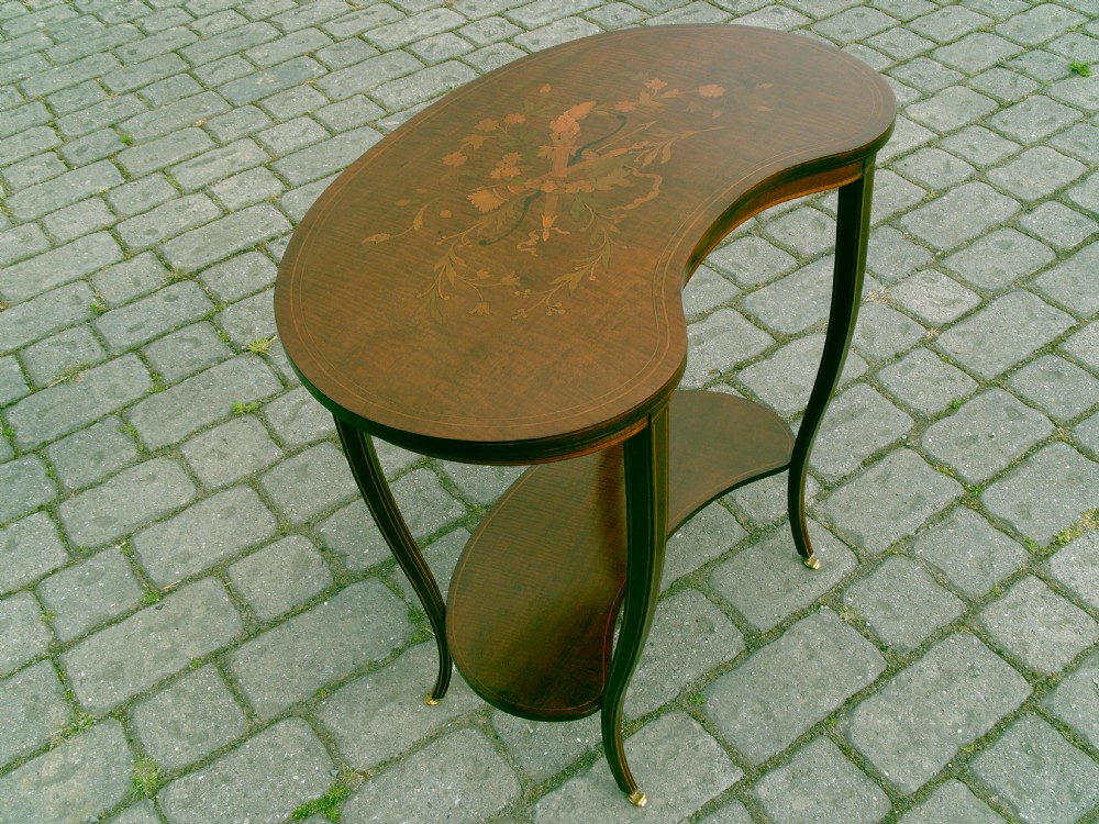 Antique mahogany inlaid kidney table