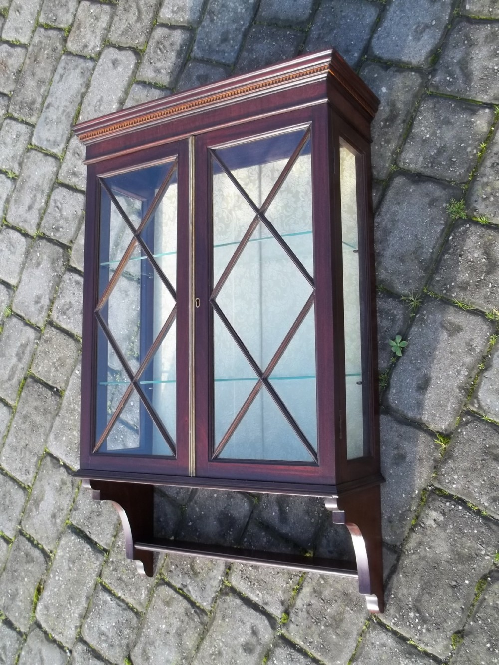 Antique mahogany inlaid glazed hanging cabinet