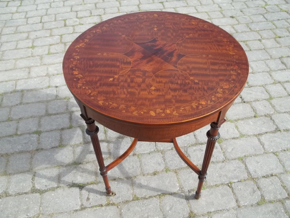 Antique mahogany Maples & Co Edwardian marquetry inlaid lamp side wine occasional centre center table