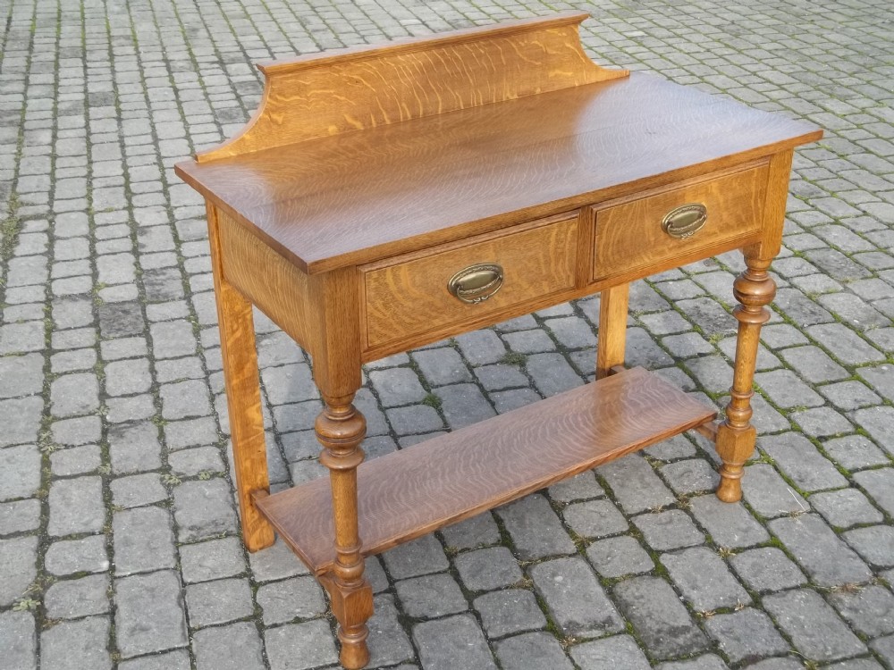 Antique oak side hall table of arts and crafts lowboy console table design
