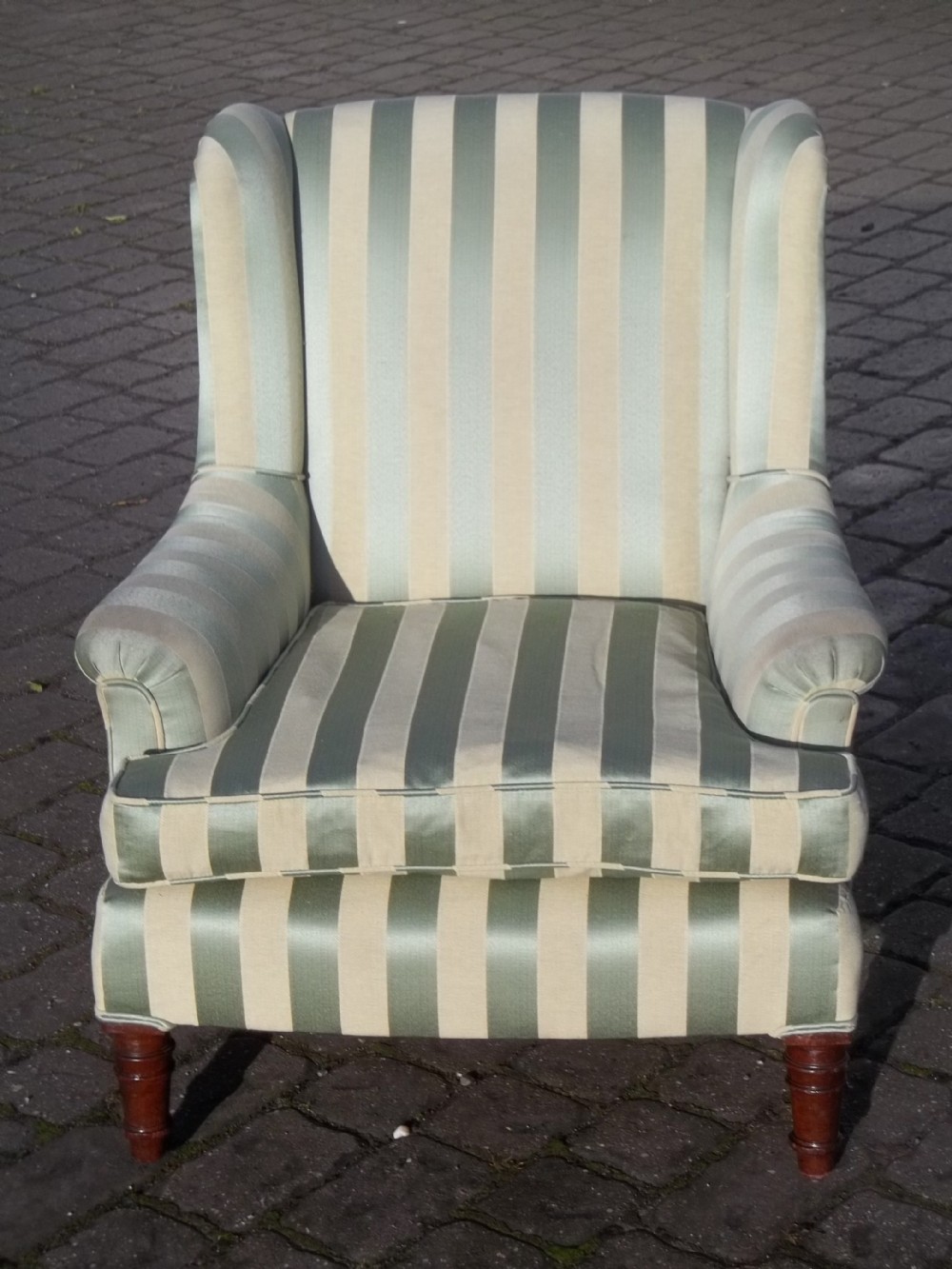 Antique upholstered easy tub fireside occasional side armchair