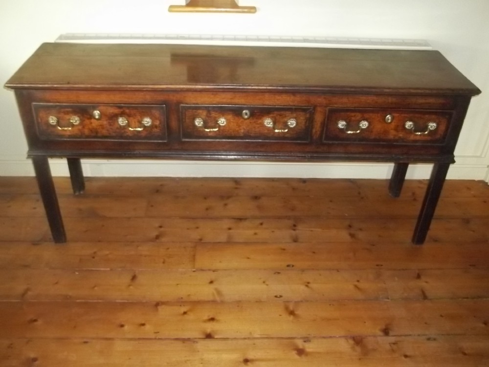 Antique Welsh 18th century Georgian oak dresser base serving hall side table sideboard