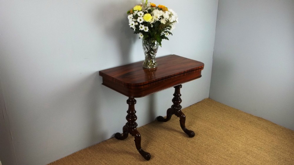 Antique stamped Gillows Lancaster regency Goncalo Alves games card console pier lamp sofa hall side table of rosewood figuring. C.1825